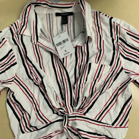 Forever 21 Red, white, and blue striped crop top - Picture 3 of 4